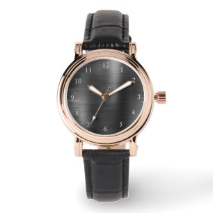 Elegante Rose Gold & Black Leather Strap Women's Armbanduhr