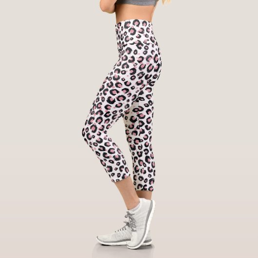 Elegante Rose Gold Black Leopard Muster Capri Leggings (Links)