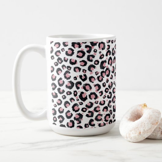 Elegante Rose Gold Black Leopard Muster Kaffeetasse (Mit Donut)