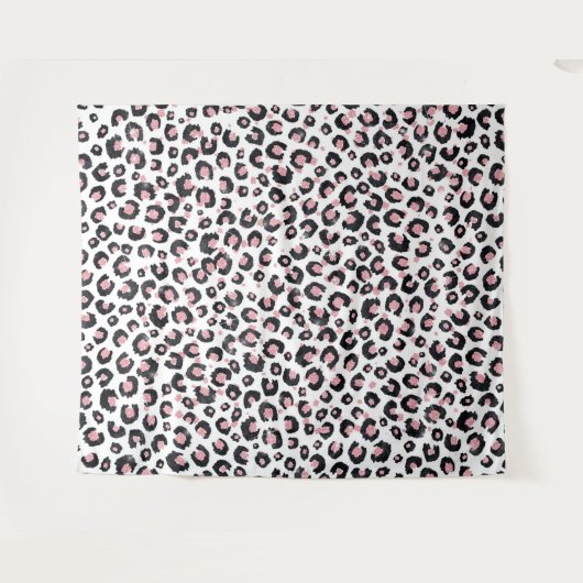 Elegante Rose Gold Black Leopard Muster Wandteppich (Vorderseite (Horizontal))