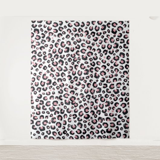 Elegante Rose Gold Black Leopard Muster Wandteppich (Vorderseite)