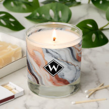 Elegante Rose Gold Black Marble Monogram