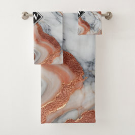 Elegante Rose Gold Black Marble Monogram Badhandtuch Set
