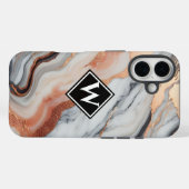 Elegante Rose Gold Black Marble Monogram Case-Mate iPhone Hülle (Rückseite (Horizontal))