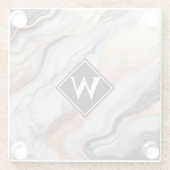 Elegante Rose Gold Black Marble Monogram Glasuntersetzer (Rückseite)