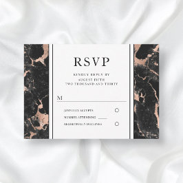 Elegante Rose Gold Black Marble Wedding RSVP