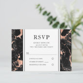 Elegante Rose Gold Black Marble Wedding RSVP Karte (Stehend Vorderseite)