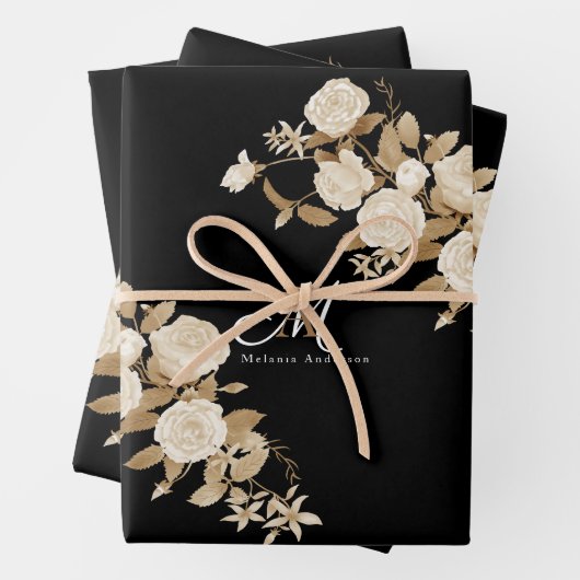 Elegante Rose Gold Black Monogram Geschenkpapier Set (Beispiel)