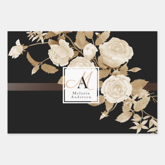 Elegante Rose Gold Black Monogram Geschenkpapier Set (Vorderseite)