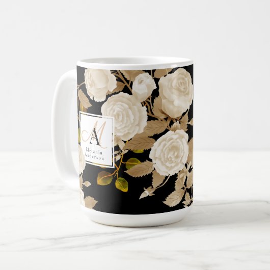 Elegante Rose Gold Black Monogram Kaffeetasse (Vorderseite Links)
