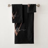 Elegante Rose Gold Black Monogram Name Script Badhandtuch Set (Insitu)