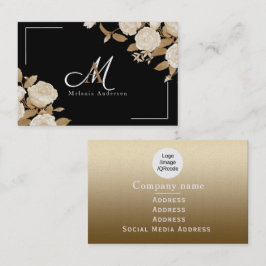 Elegante Rose Gold Black Monogram Visitenkarte