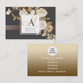 Elegante Rose Gold Black Monogram Visitenkarte