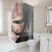 Elegante Rose Gold Black Palm Leaf Monogram Duschvorhang (Beispiel)