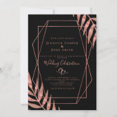 Elegante Rose Gold Blätter Black Wedding Einladung (Vorderseite)