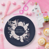Elegante Rose Gold Blume Navy Blue Wedding Pappteller (Party)