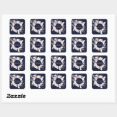 Elegante Rose Gold Blume Navy Blue Wedding Quadratischer Aufkleber (Blatt)