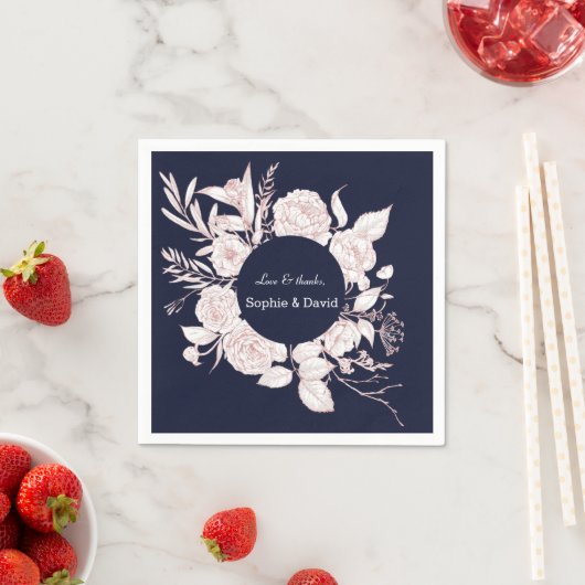 Elegante Rose Gold Blume Navy Blue Wedding Serviette (Beispiel)