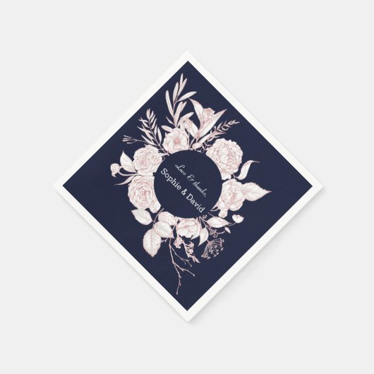Elegante Rose Gold Blume Navy Blue Wedding Serviette (Ecke)