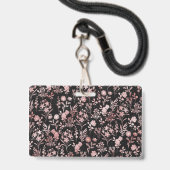 Elegante Rose Gold Blume Schwarz Botanisch Ausweis (Rückseite mit Lanyard)