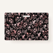 Elegante Rose Gold Blume Schwarz Botanisch Ausweis (Rückseite)