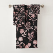 Elegante Rose Gold Blume Schwarz Botanisch Badhandtuch Set (Insitu)