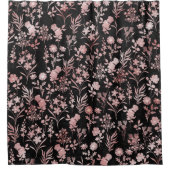 Elegante Rose Gold Blume Schwarz Botanisch Duschvorhang (Vorderseite)