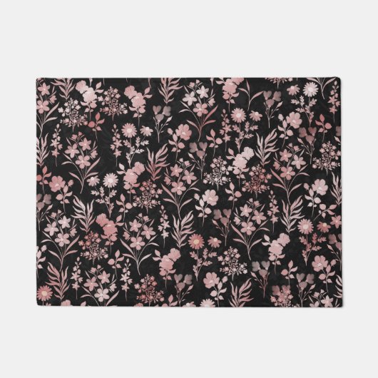 Elegante Rose Gold Blume Schwarz Botanisch Fußmatte (Vorderseite)