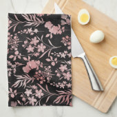 Elegante Rose Gold Blume Schwarz Botanisch Geschirrtuch (Viertel Falte)
