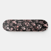 Elegante Rose Gold Blume Schwarz Botanisch Skateboard (Horizontal)