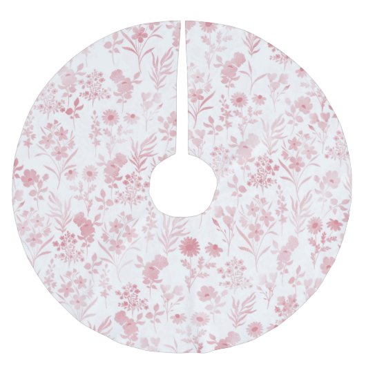 Elegante Rose Gold Blume Weiß Botanisch Polyester Weihnachtsbaumdecke (Vorderseite)