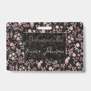 Elegante Rose Gold Blumen Schwarze Botanik Ausweis