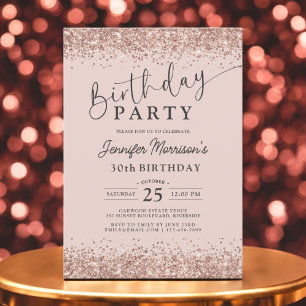Elegante Rose Gold Blush Glitzer 30. Geburtstag Einladung
