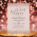 Elegante Rose Gold Blush Glitzer 40. Geburtstag Einladung<br><div class="desc">Feiern Sie 40 fantastische Jahre mit dieser eleganten Rose Gold Blush Glitzer Geburtstagseinladung! Mit einem weichen, rosafarbenen Hintergrund und glitzernden Imitaten Rose goldenen Glitzer Akzente, diese Einladung Set für ein elegantes und stilvolles Fest. Vollständig editierbar, ermöglicht es Ihnen, die Details über Alter, Namen und Party anzupassen. Das macht es perfekt...</div>