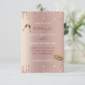 Elegante Rose Gold Blush Glitzer Einladung Hochzei (Stehend Vorderseite)