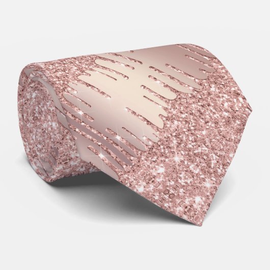 Elegante Rose Gold Blush Glitzer Tropfen Neck Tie Krawatte (Gerollt)