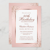 Elegante Rose Gold Blush Pink 80. Geburtstag Einladung (Vorne/Hinten)
