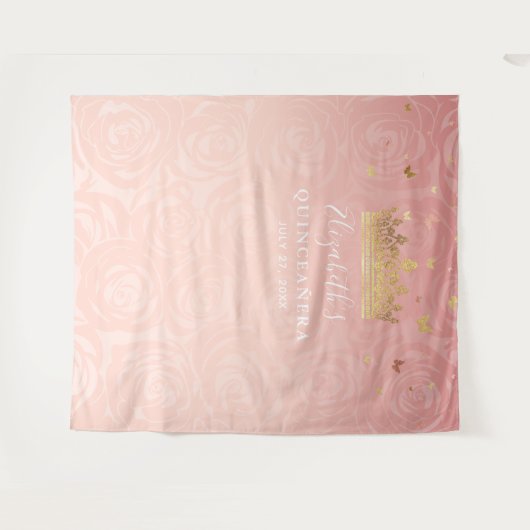 Elegante Rose Gold Blush Rosa Quinceanera Foto Wandteppich (Vorderseite (Horizontal))