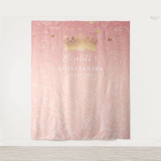Elegante Rose Gold Blush Rosa Quinceanera Foto Wandteppich (Vorderseite)