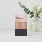 ELEGANTE ROSE GOLD BLUSPINK COPPER BLACK STRIPS VISITENKARTE (Stehend Vorderseite)
