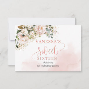 Elegante Rose Gold Blütensage 16. Geburtstagsparty Dankeskarte