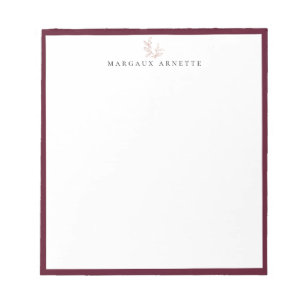 Elegante Rose Gold Botanische Zweigstelle Bordeaux Notizblock