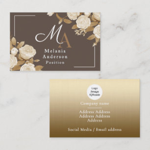 Elegante Rose Gold Braune Monogramm Visitenkarte