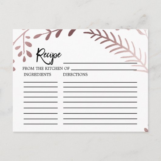 Elegante Rose Gold Brautparty Rezept Karten (Vorderseite)
