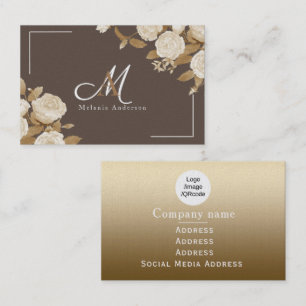 Elegante Rose Gold Brown Monogram Visitenkarte
