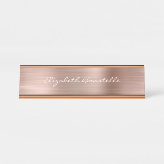 Elegante Rose Gold Brushed Metal Handwriting Schreibtischnamensplakette (Vorderseite )