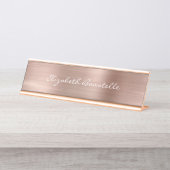 Elegante Rose Gold Brushed Metal Handwriting Schreibtischnamensplakette (Vorderseite )