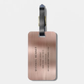 Elegante Rose Gold Brushed Metal Mit Monogramm Gepäckanhänger (Rückseite vertikal)