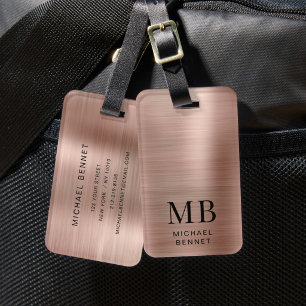 Elegante Rose Gold Brushed Metal Mit Monogramm Gepäckanhänger