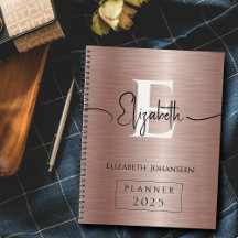 Elegante Rose Gold Brushed Metal Mit Monogramm
